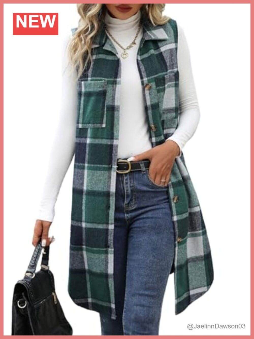 Flannel Plaid Vest Women Sleeveless Button Down Shacket with Pockets